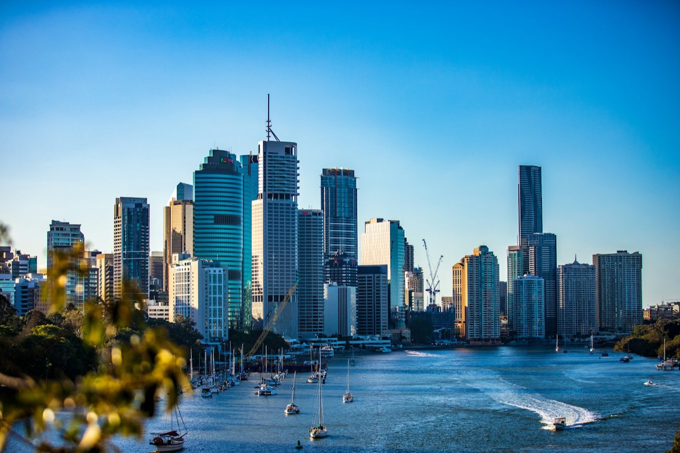 The Brisbane river and city skyline on a clear day