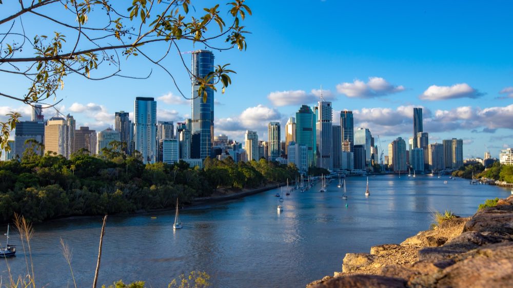 Brisbane city and the river seen from the Kangaroo Point cliffs