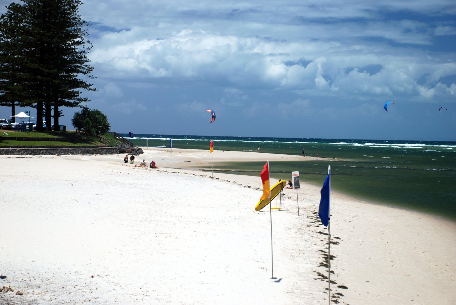 Bulcock Beach at Caloundra on the Sunshine Coast, with the surf flags up