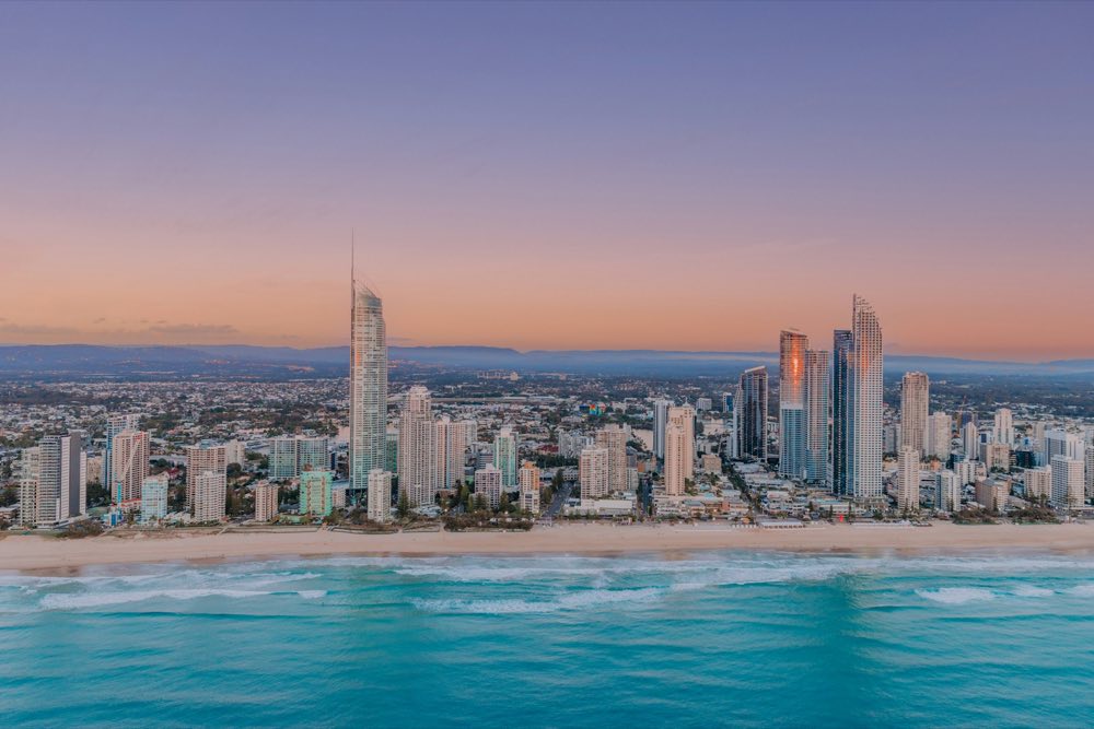 Surfers Paradise beach and skyline on the Gold Coast at sunrise